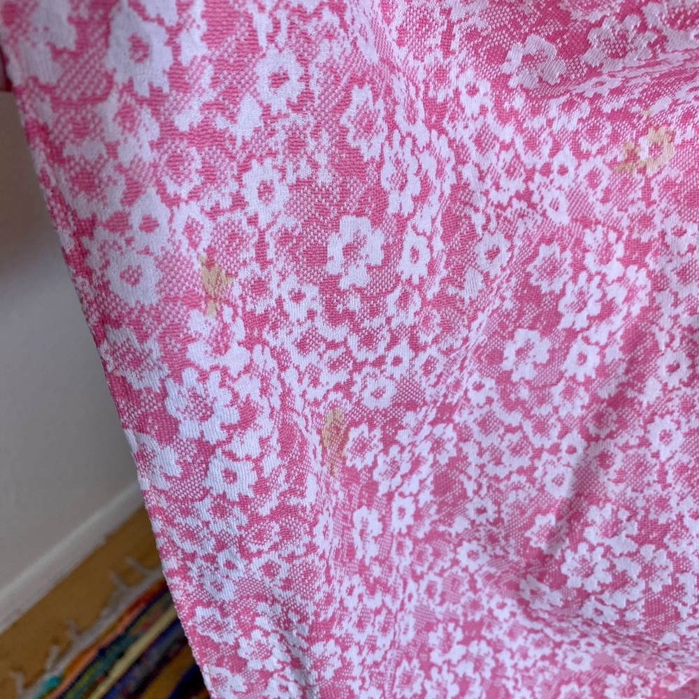 Vintage House Dress Muumuu Kimono Style Handmade Maxi Pink Floral Caftan Cottage View 4